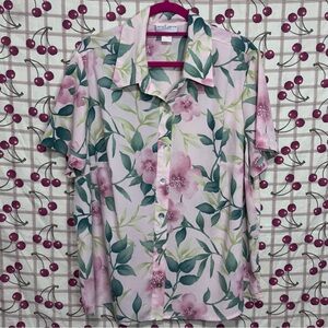 Vintage Jaclyn Smith Pink and Green Floral Shirt